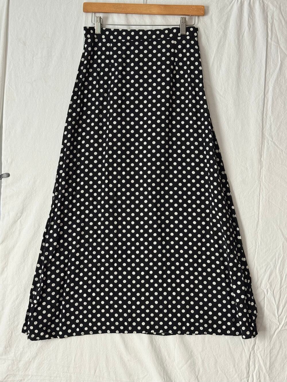 Vintage Polka Dot Midi Skirt Black & White Size 8 (see measurements)